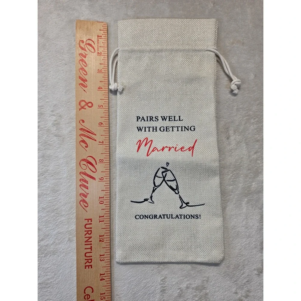Pairs Well With Getting Married Burlap Wine Gift Bag Wedding Congratulations Bag